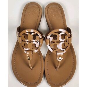 Tory Burch Miller Patent Sandals Women Size 8 Sand Leather Thong New In Box